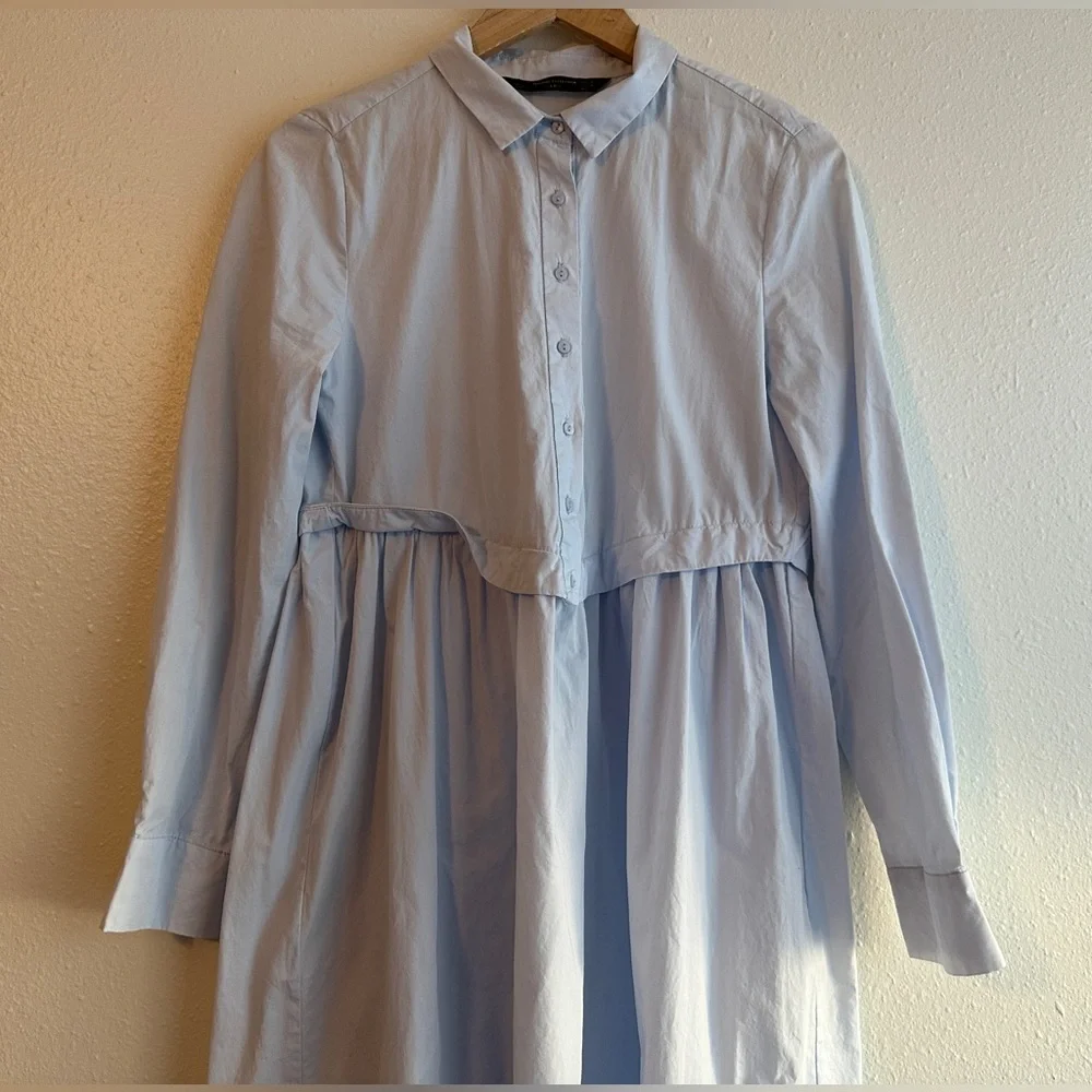 ZARA 7517 / 046 Blue Shirt Dress Shirtdress ASO Trinny Woodall EUC